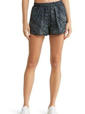 Alo Yoga Stride Bandana Print Shorts Small S Black Zip Pocket $74